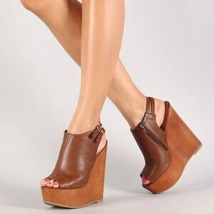 SODA Platform Faux Leather Wedges